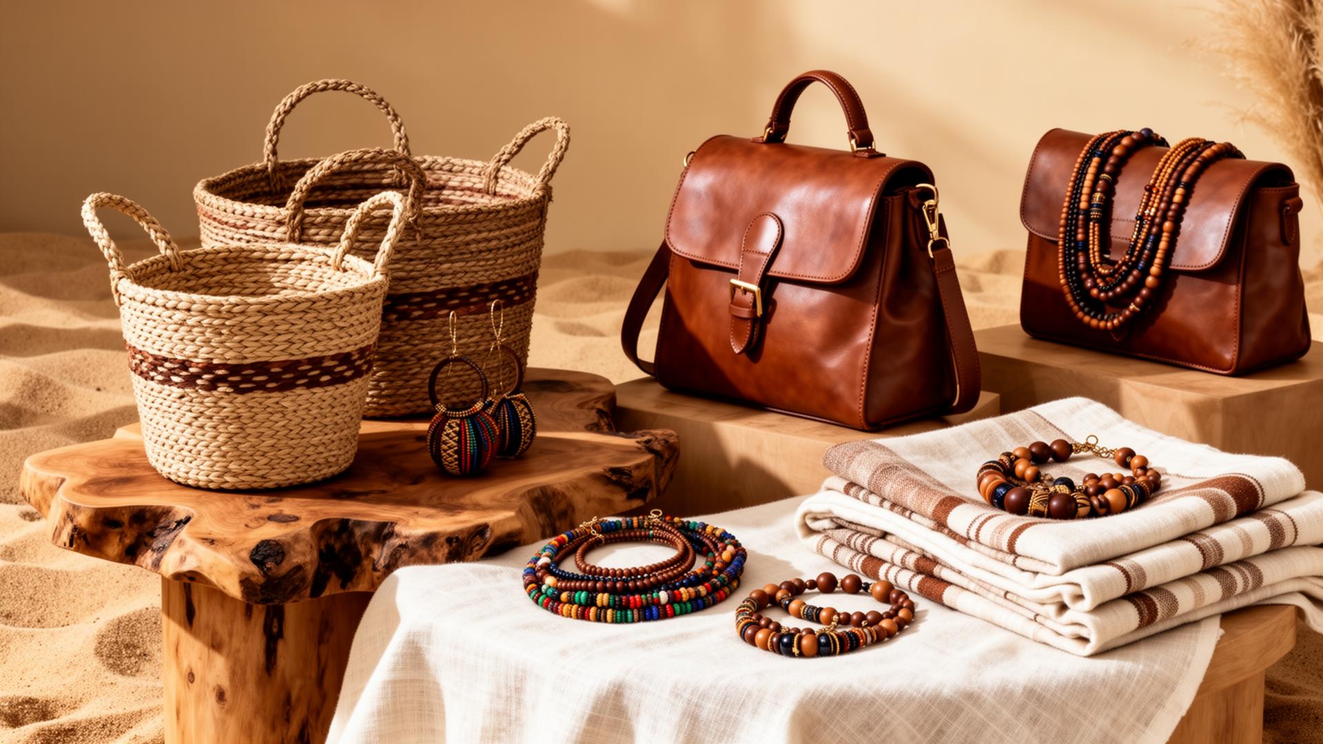 Curated African artisan products — woven baskets, leather goods, beaded jewelry and textiles